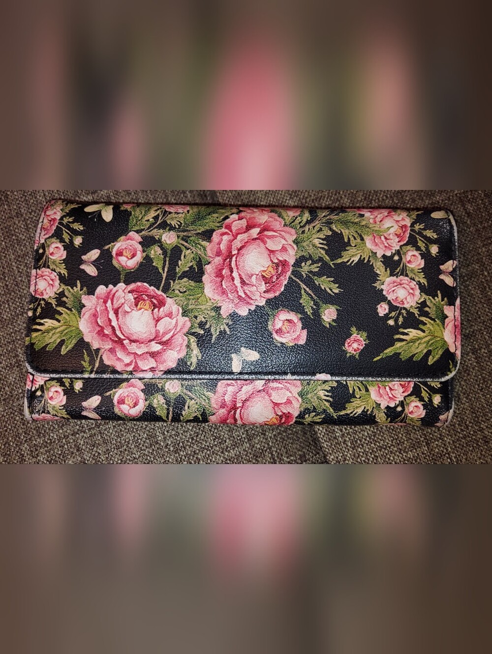 Pink Rose Floral Print Wallet Clutch for Women